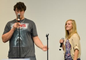 David Gentry and Abbey Thornton perform “Ghostbusters” as part of the Blast from the Past performance during the United Way Kick-Off Celebration.