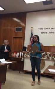 Ada Ruth Huntley (right) stands with Chilton County District Judge Rhonda Hardesty (left) as Huntley spoke to Chilton County Children’s Policy Council this week regarding a new project titled “Operation Birthday Present.” (Contributed photo)