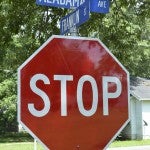 Larger stop signs have been added to all four streets that form the intersection of Alabama Avenue and Franklin Street in Thorsby. (Photo by Anthony Richards)