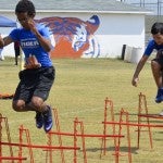 Players put their vertical leaping to the test during a portion of camp on Saturday.