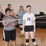 (left to right) Leighsa Robinson found herself going head-to-head against the players that she coaches each day in practice, such as Lauren Reeser.